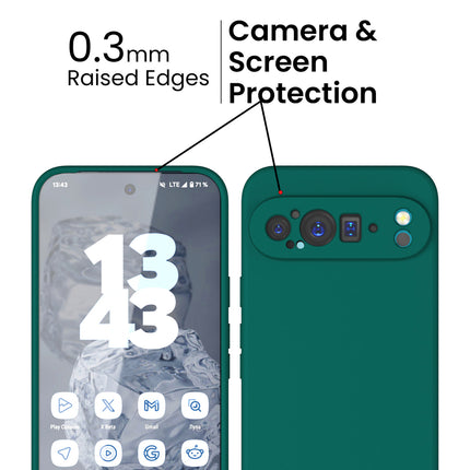 Kapa Matte Protective Lens Flexible Back Cover for Google Pixel 9 / 9 PRO | Slim Silicone with Soft Lining Shockproof Full Body Bumper Case (Green)