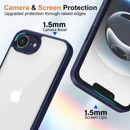 Kapa Hawkeye Clear Back Cover for Apple iPhone 16E | Camera Lens Protector Shockproof Slim Clear Case Cover (Blue Sides)