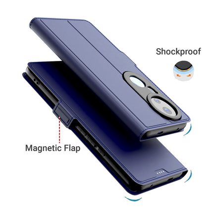 Kapa Noble Slim Magnetic Leather Flip Case Cover for Vivo T4 Ultra 5G | Card Holder Stand Flip Wallet Case (Blue) - Mobizang