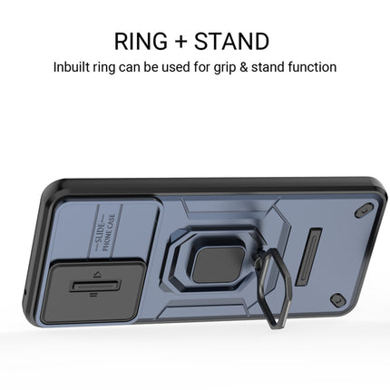 Kapa Armor Slider Back Cover for OnePlus Nord CE 5 | Inbuilt Ring + Camera Slider Shockproof Lens Protection Bumper Back Case (Blue)