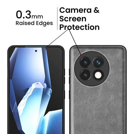 Kapa Tux Leather Back Cover for OnePlus 13R | Slim Shockproof Camera Protection Bumper Case (Grey)