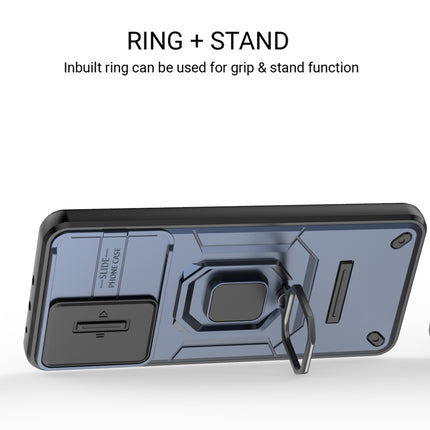 Kapa Armor Slider Back Cover for Oppo K13 5G | Inbuilt Ring + Camera Slider Shockproof Lens Protection Bumper Back Case (Blue)