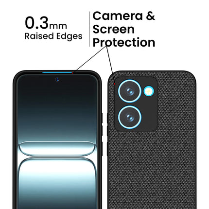 Kapa Soft Fabric & Leather Hybrid Protective Back Cover for Realme P3 Ultra 5G | Shockproof Slim Hard Anti Slip Back Case (Black,Brown)