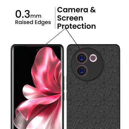 Kapa Soft Fabric & Leather Hybrid Protective Back Cover for Vivo V30E (5G) | Shockproof Slim Hard Anti Slip Back Case (Black,Brown)