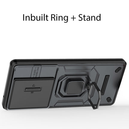 Kapa Armor Slider Back Cover for OnePlus 12R | Inbuilt Ring + Camera Slider Shockproof Lens Protection Bumper Back Case (Black) - Mobizang