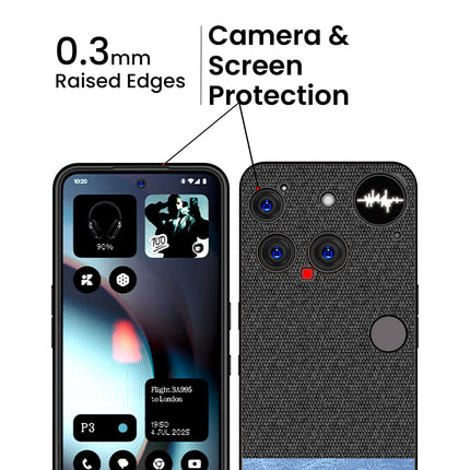 Kapa Soft Fabric & Leather Hybrid Protective Back Cover for Nothing Phone 3 5G | Shockproof Slim Hard Anti Slip Back Case (Black,Blue)