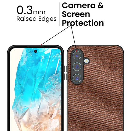 Kapa Soft Fabric & Leather Hybrid Protective Back Cover for Samsung Galaxy M35 (5G) | Shockproof Slim Hard Anti Slip Back Case (Brown) - Mobizang