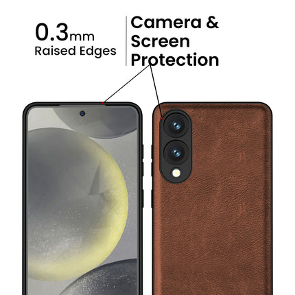 Kapa Tux Leather Back Cover for Samsung Galaxy S25 Edge | Slim Shockproof Camera Protection Bumper Case (Brown) - Mobizang