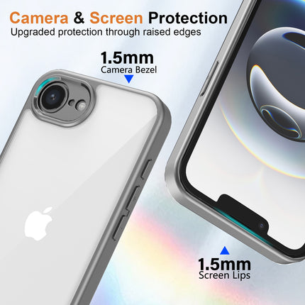 Kapa Hawkeye Clear Back Cover for Apple iPhone 16E | Camera Lens Protector Shockproof Slim Clear Case Cover (Grey Sides)