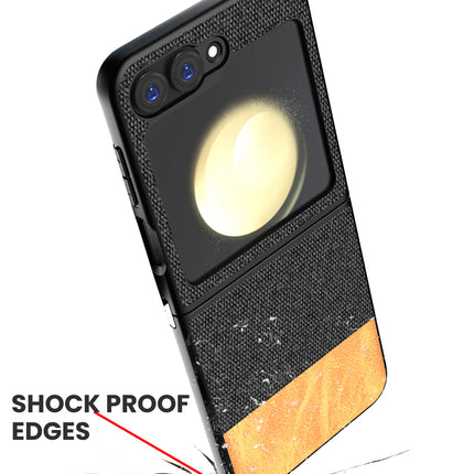 Kapa Soft Fabric & Leather Hybrid Protective Back Cover for Samsung Galaxy Z Flip 6 | Shockproof Slim Hard Anti Slip Back Case (Black,Brown)