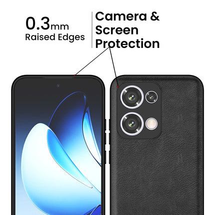 Kapa Tux Leather Back Cover for Oppo Reno 13 5G | Slim Shockproof Camera Protection Bumper Case (Black)