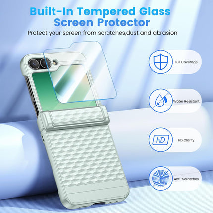 Kapa Geometric Hinge Protection Back Cover for Samsung Galaxy Z Flip6 / Flip 6 | with [Inbuilt Glass] Full Body Shockproof Hard Back Case (Mint Green)