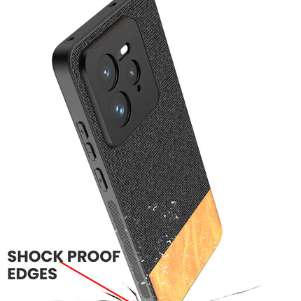 Kapa Soft Fabric & Leather Hybrid Protective Back Cover for Realme GT 7 PRO | Shockproof Slim Hard Anti Slip Back Case (Black,Brown) - Mobizang