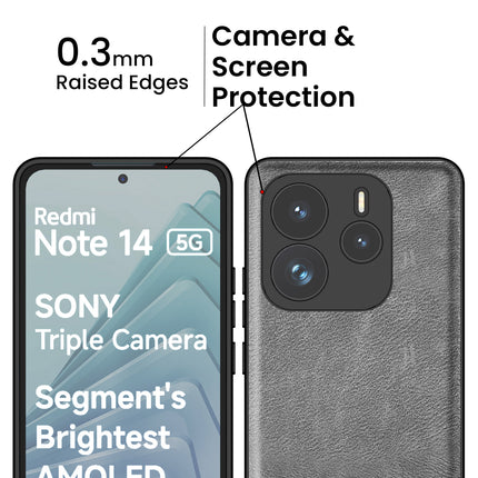 Kapa Tux Leather Back Cover for Redmi Note 14 (5G) | Slim Shockproof Camera Protection Bumper Case (Grey)