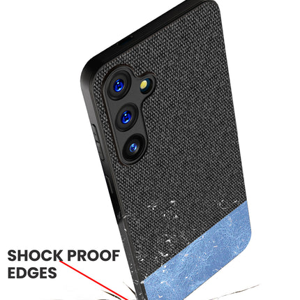 Kapa Soft Fabric & Leather Hybrid Protective Back Cover for Samsung Galaxy A55 (5G) | Shockproof Slim Hard Anti Slip Back Case (Black,Blue) - Mobizang