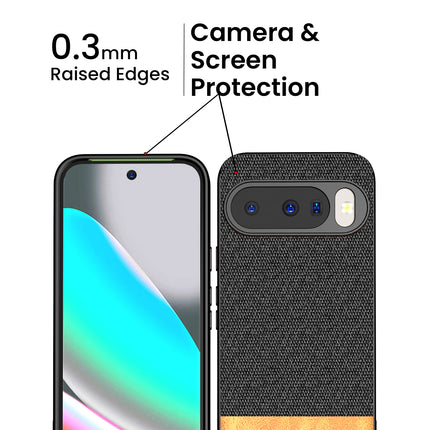 Kapa Soft Fabric & Leather Hybrid Protective Back Cover for Google Pixel 10 | Shockproof Slim Hard Anti Slip Back Case (Black,Brown)
