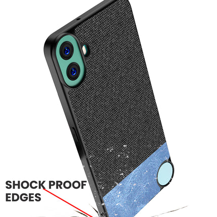 Kapa Soft Fabric & Leather Hybrid Protective Back Cover for Nothing CMF Phone 1 | Shockproof Slim Hard Anti Slip Back Case (Black,Blue)