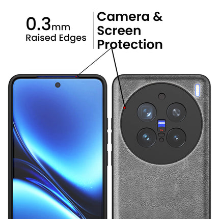 Kapa Tux Leather Back Cover for Vivo X200 Pro (5G) | Slim Shockproof Camera Protection Bumper Case (Grey) - Mobizang