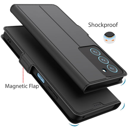 Kapa Noble Slim Magnetic Leather Flip Case Cover for Realme 14X | Card Holder Stand Flip Wallet Case (Black) - Mobizang