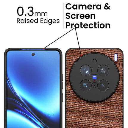 Kapa Soft Fabric & Leather Hybrid Protective Back Cover for Vivo X200 Pro (5G) | Shockproof Slim Hard Anti Slip Back Case (Brown) - Mobizang