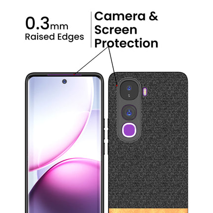 Kapa Soft Fabric & Leather Hybrid Protective Back Cover for Vivo Y400 Pro 5G | Shockproof Slim Hard Anti Slip Back Case (Black,Brown)