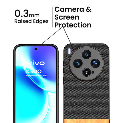 Kapa Soft Fabric & Leather Hybrid Protective Back Cover for Vivo X300 5G | Shockproof Slim Hard Anti Slip Back Case (Black,Brown)