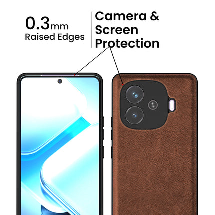 Kapa Tux Leather Back Cover for iQoo Neo 10R | Slim Shockproof Camera Protection Bumper Case (Brown) - Mobizang