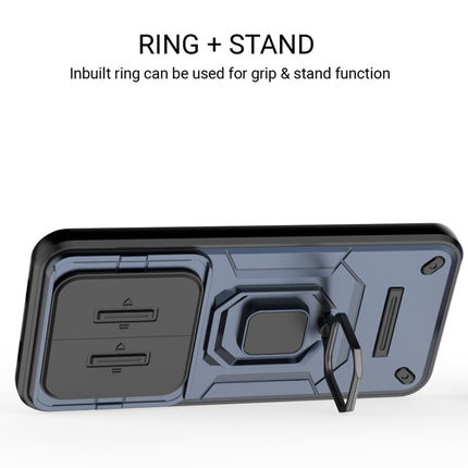 Kapa Armor Slider Back Cover for Redmi Note 15 Pro 5G | Inbuilt Ring + Camera Slider Shockproof Lens Protection Bumper Back Case (Blue) - Mobizang
