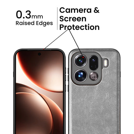 Kapa Tux Leather Back Cover for Oppo Find X9 Pro | Slim Shockproof Camera Protection Bumper Case (Grey)
