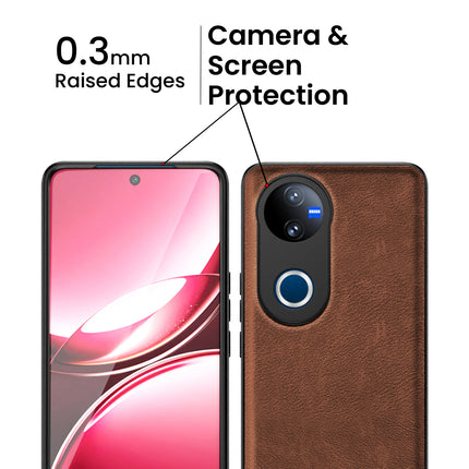 Kapa Tux Leather Back Cover for Vivo V50 5G | Slim Shockproof Camera Protection Bumper Case (Brown)
