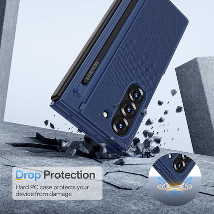 Kapa Textured Grip S Pen Holder Hinge Protection Back Cover for Samsung Galaxy Z Fold6 / Fold 6 | with Inbuilt Glass , Kickstand & S Pen Slot Case (Blue)