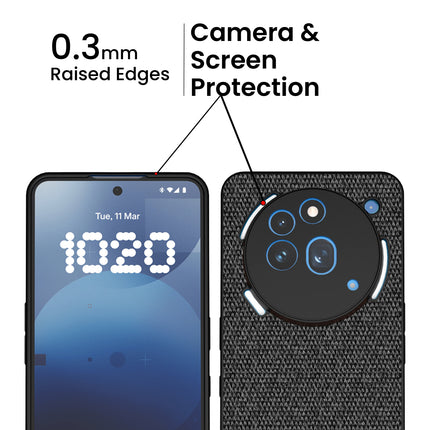 Kapa Soft Fabric & Leather Hybrid Protective Back Cover for Nothing Phone 3A Pro | Shockproof Slim Hard Anti Slip Back Case (Black,Brown)