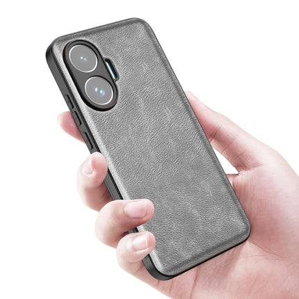 Kapa Tux Leather Back Cover for Poco F7 5G | Slim Shockproof Camera Protection Bumper Case (Grey) - Mobizang