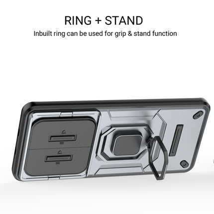 Kapa Armor Slider Back Cover for Redmi Note 15 5G | Inbuilt Ring + Camera Slider Shockproof Lens Protection Bumper Back Case (Grey)