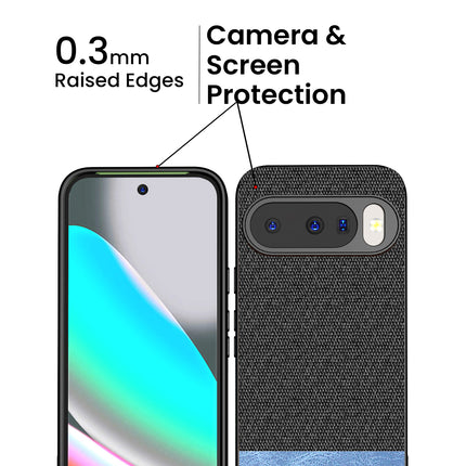 Kapa Soft Fabric & Leather Hybrid Protective Back Cover for Google Pixel 10 | Shockproof Slim Hard Anti Slip Back Case (Black,Blue)