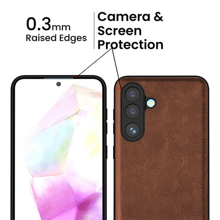 Kapa Tux Leather Back Cover for Samsung Galaxy M36 / F36 5G | Slim Shockproof Camera Protection Bumper Case (Brown)