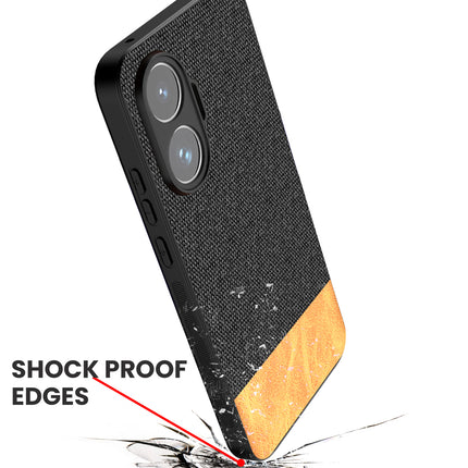 Kapa Soft Fabric & Leather Hybrid Protective Back Cover for Poco F7 5G | Shockproof Slim Hard Anti Slip Back Case (Black,Brown)