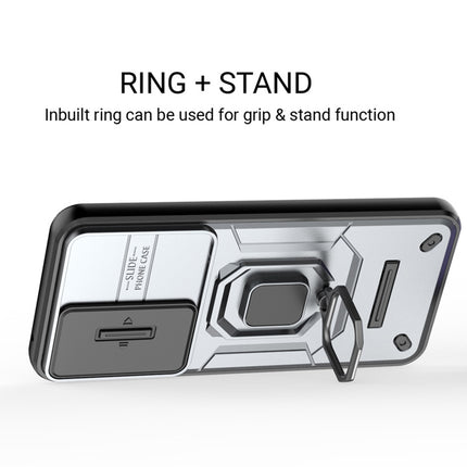 Kapa Armor Slider Back Cover for Poco F7 5G | Inbuilt Ring + Camera Slider Shockproof Lens Protection Bumper Back Case (Grey)