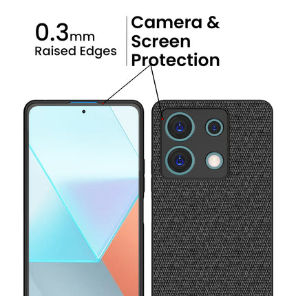 Kapa Soft Fabric & Leather Hybrid Protective Back Cover for Redmi Note 13 (5G) | Shockproof Slim Hard Anti Slip Back Case (Black,Blue)