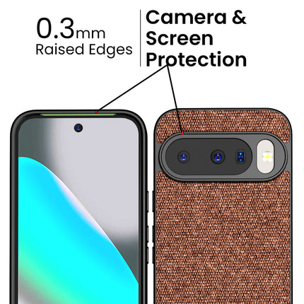 Kapa Soft Fabric & Leather Hybrid Protective Back Cover for Google Pixel 10 | Shockproof Slim Hard Anti Slip Back Case (Brown)