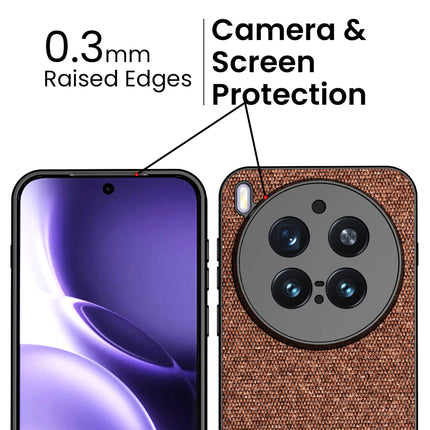 Kapa Soft Fabric & Leather Hybrid Protective Back Cover for Vivo X300 Pro 5G | Shockproof Slim Hard Anti Slip Back Case (Brown) - Mobizang