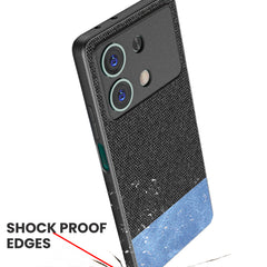 Kapa Soft Fabric & Leather Hybrid Protective Back Cover for Poco X6 Neo (5G) | Shockproof Slim Hard Anti Slip Back Case (Black,Blue) - Mobizang