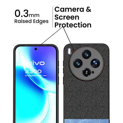 Kapa Soft Fabric & Leather Hybrid Protective Back Cover for Vivo X300 5G | Shockproof Slim Hard Anti Slip Back Case (Black,Blue)