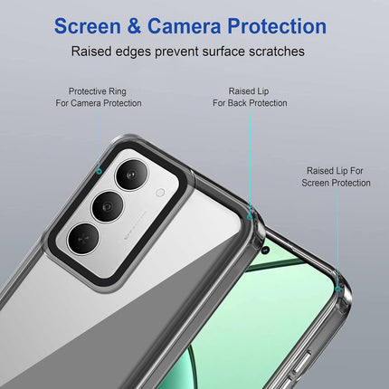 Kapa Warrior Acrylic Clear Back Cover For Realme 14X | Slim Shockproof [Military Grade Protection] Hybrid Bumper Case (Grey Sides)