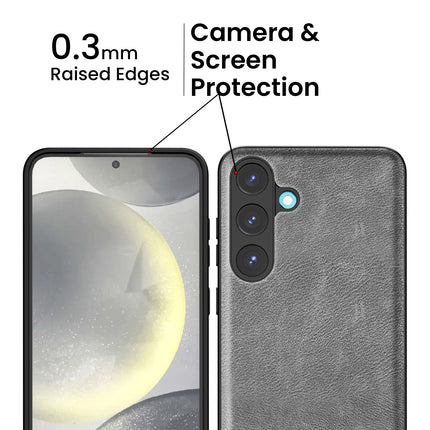 Kapa Tux Leather Back Cover for Samsung Galaxy S25 Plus | Slim Shockproof Camera Protection Bumper Case (Grey) - Mobizang