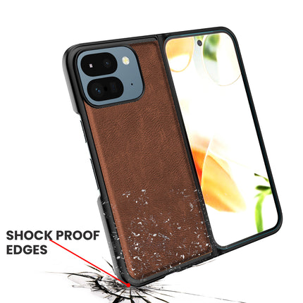 Kapa Tux Leather Back Cover for Google Pixel 9 Pro Fold | Slim Shockproof Camera Protection Bumper Case (Brown) - Mobizang