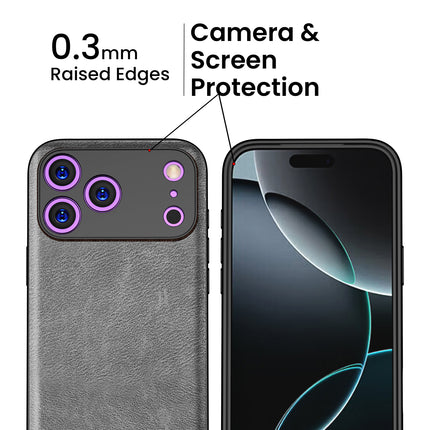 Kapa Tux Leather Back Cover for Apple iPhone 17 Pro Max | Slim Shockproof Camera Protection Bumper Case (Grey) - Mobizang