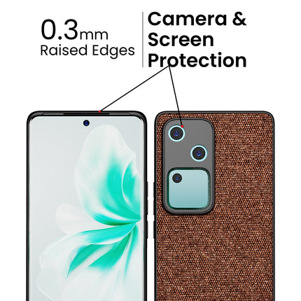 Kapa Soft Fabric & Leather Hybrid Protective Back Cover for Vivo V30 (5G) | Shockproof Slim Hard Anti Slip Back Case (Brown)