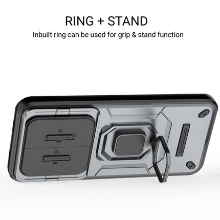 Kapa Armor Slider Back Cover for Redmi Note 15 Pro 5G | Inbuilt Ring + Camera Slider Shockproof Lens Protection Bumper Back Case (Grey)