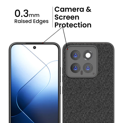 Kapa Soft Fabric & Leather Hybrid Protective Back Cover for Xiaomi 14 (5G) | Shockproof Slim Hard Anti Slip Back Case (Black,Brown)